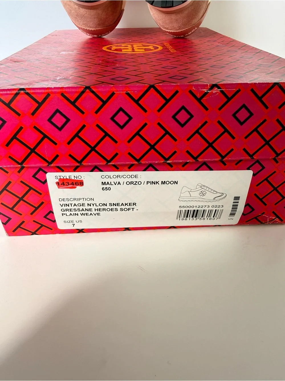 Tory Burch Vintage Nylon Sneakers Gressane Heroes Soft Malva Orzo Pink Moon SZ 7